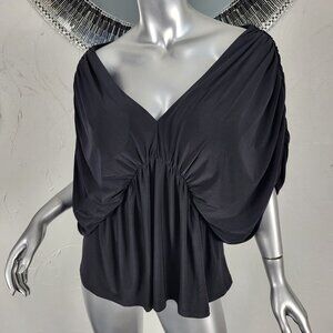 NWT~$60~EXPRESS~SZ L~STUNNING BLACK RUCHED DRAPED BLOUSE PEASANT TUNIC TOP